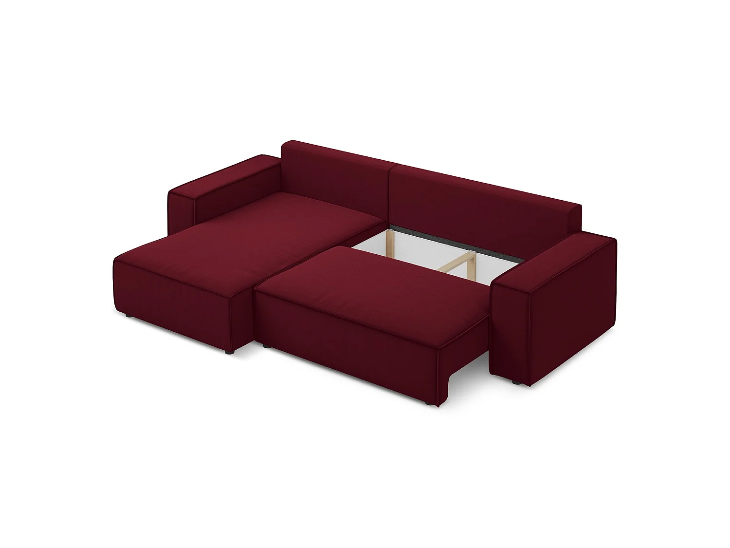 3-Sitzer Ecksofa mit Schlaffunktion - Ecke Links - Samt - Burgund - LIVORNO
