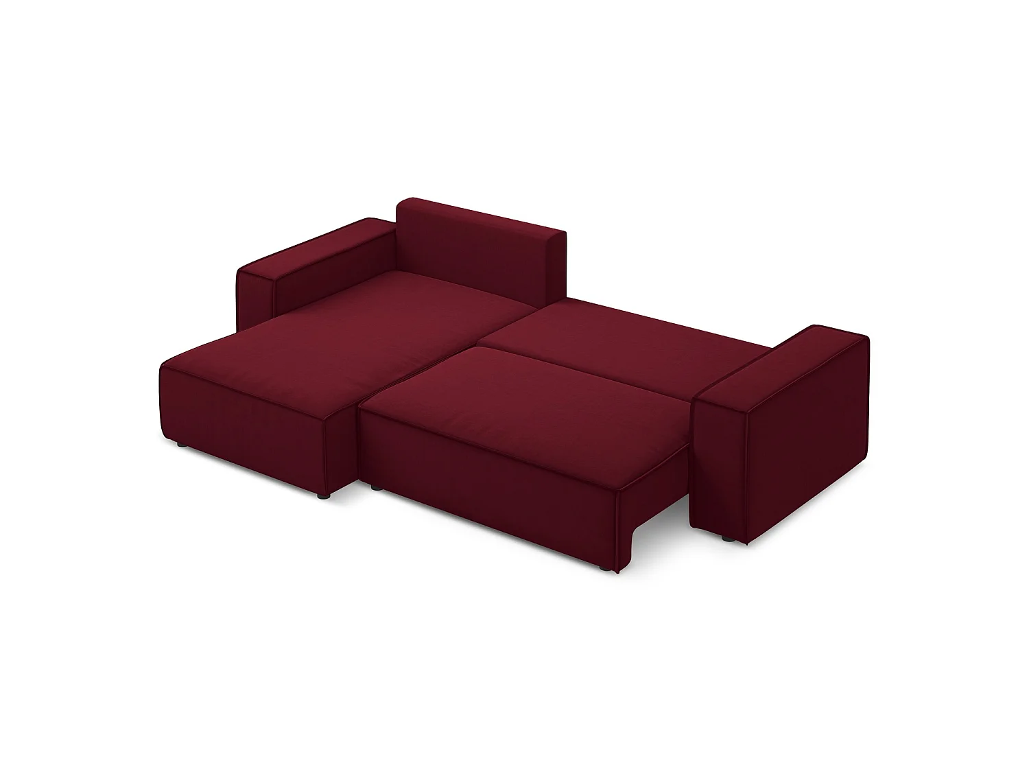 3-Sitzer Ecksofa mit Schlaffunktion - Ecke Links - Samt - Burgund - LIVORNO