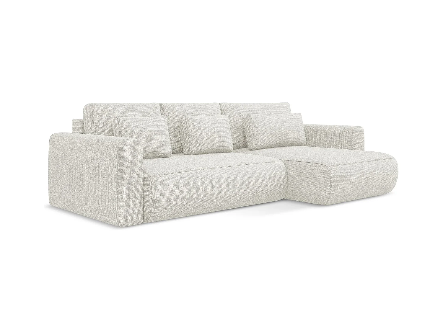 Canapé d’angle 3 places droit convertible en tissu texturé - blanc beige - KAPUA