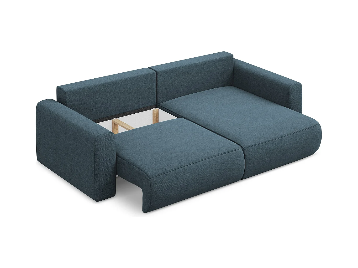 Canapé d’angle 2,5 places droit convertible en tissu texturé - jeans bleu - KAPUA