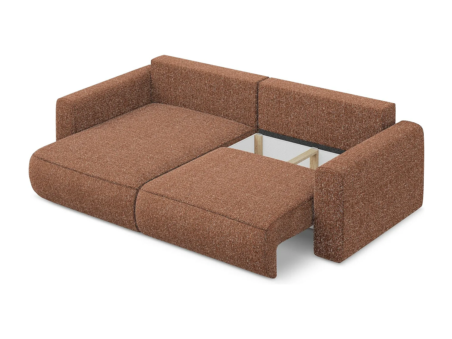 Sofá esquinero convertible 2,5 plazas izquierdo de tela texturizada terracota - KAPUA