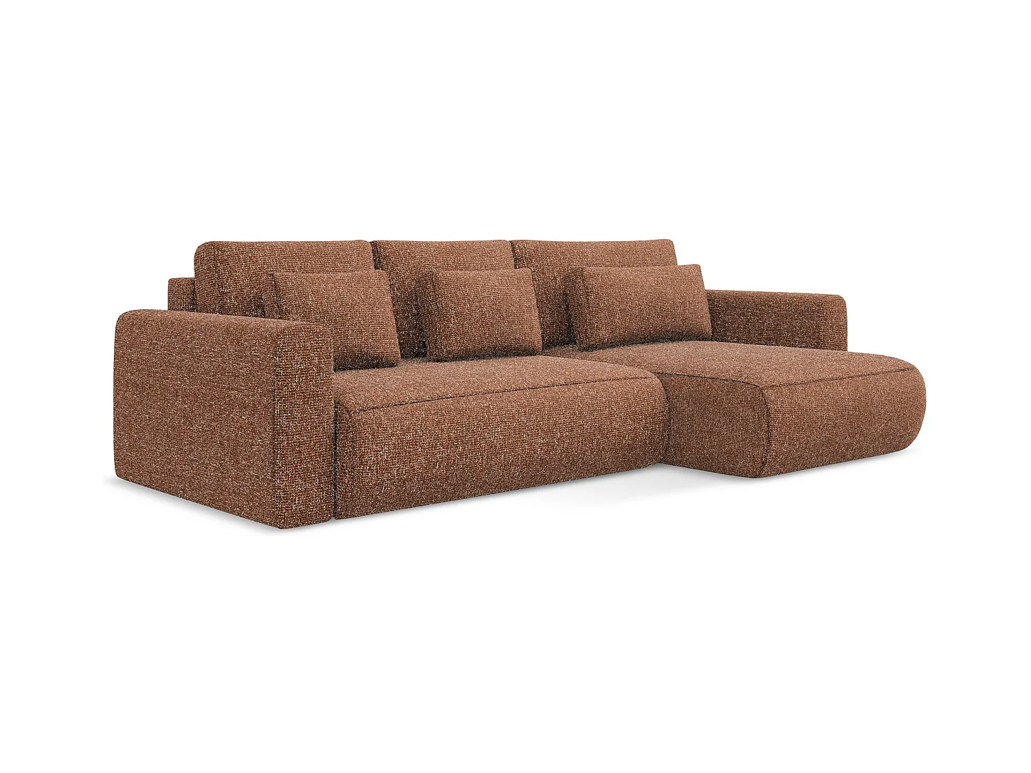 Canapé d’angle 3 places droit convertible en tissu texturé - terre cuite - KAPUA