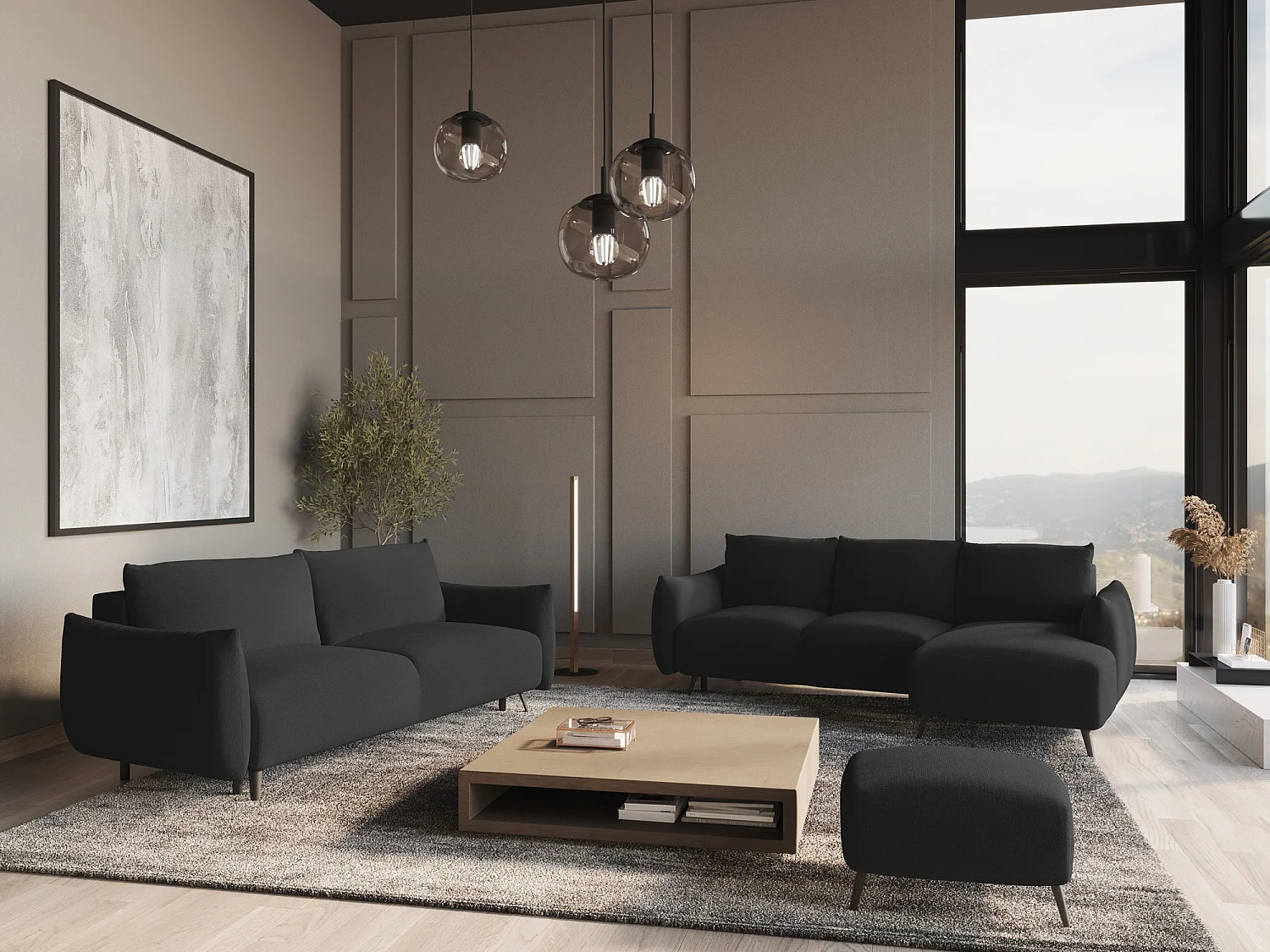 3-Sitzer Sofa mit Schlaffunktion - - Chenille - Anthrazit - MALIE