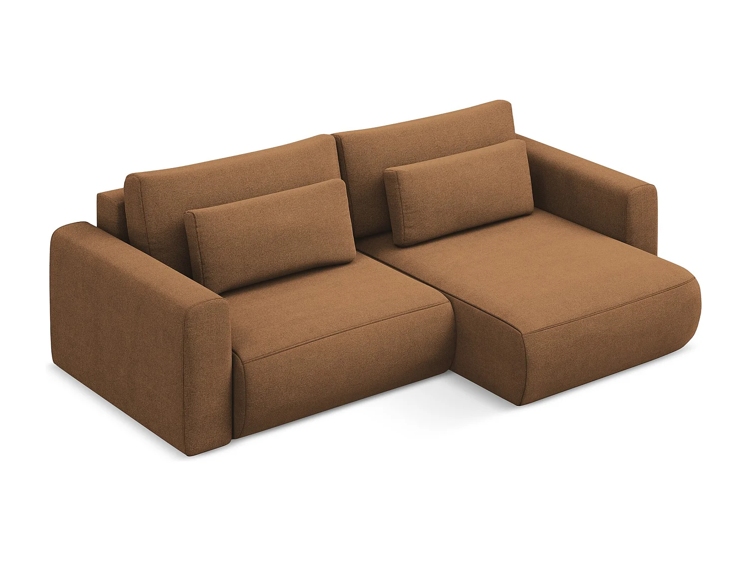 Canapé d’angle 2,5 places droit convertible en tissu texturé - terracotta foncé - KAPUA