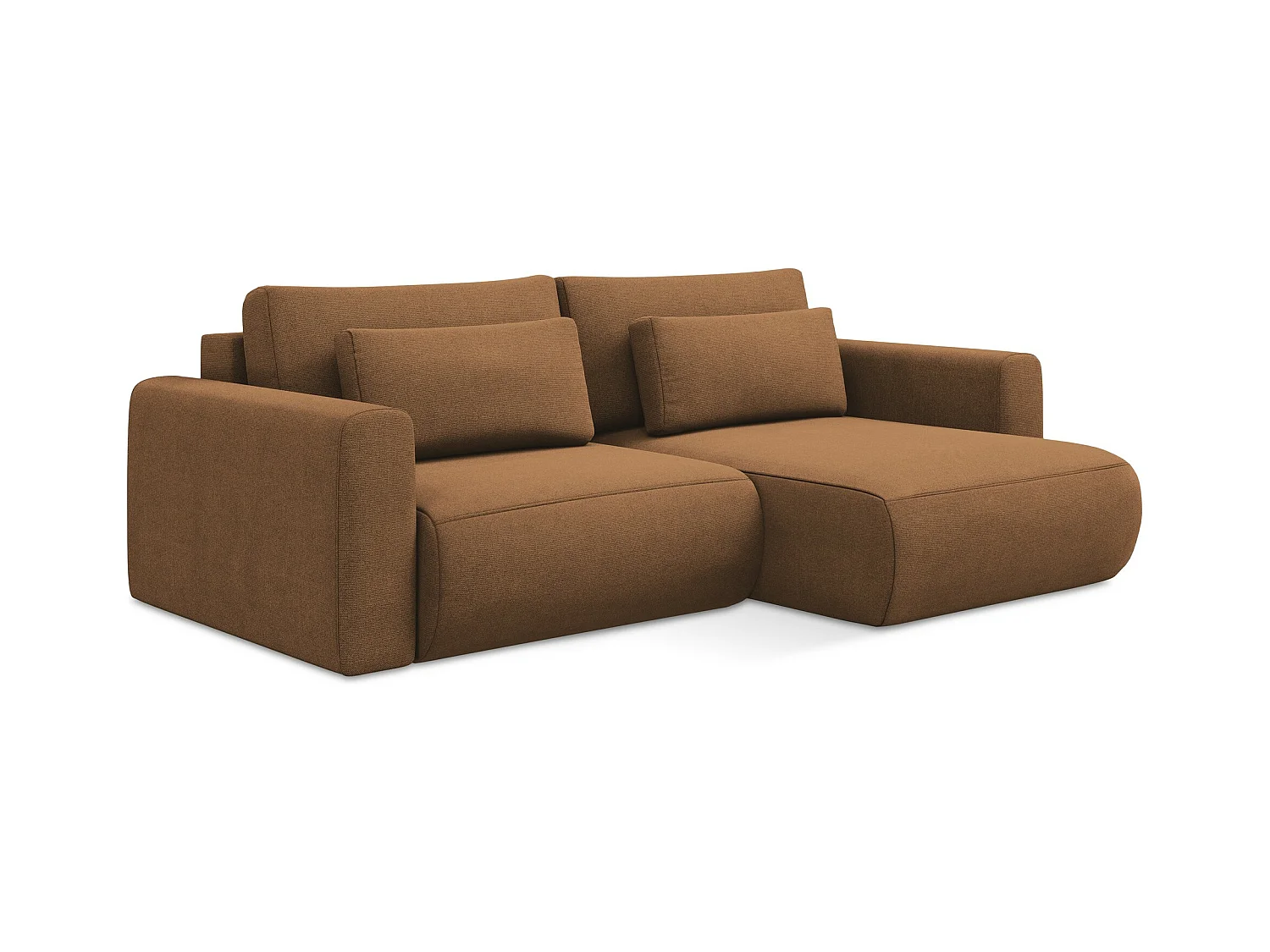 Canapé d’angle 2,5 places droit convertible en tissu texturé - terracotta foncé - KAPUA