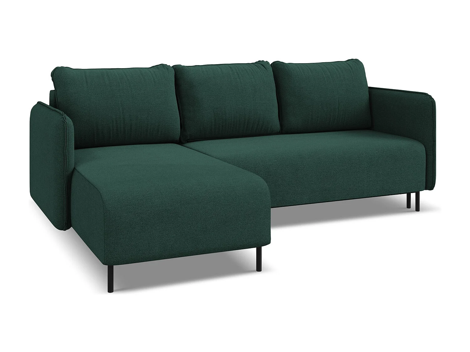 Canapé d'angle gauche convertible en tissu texturé - bouteille verte - LUANA