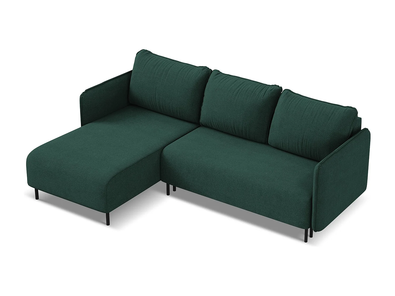 Canapé d'angle gauche convertible en tissu texturé - bouteille verte - LUANA