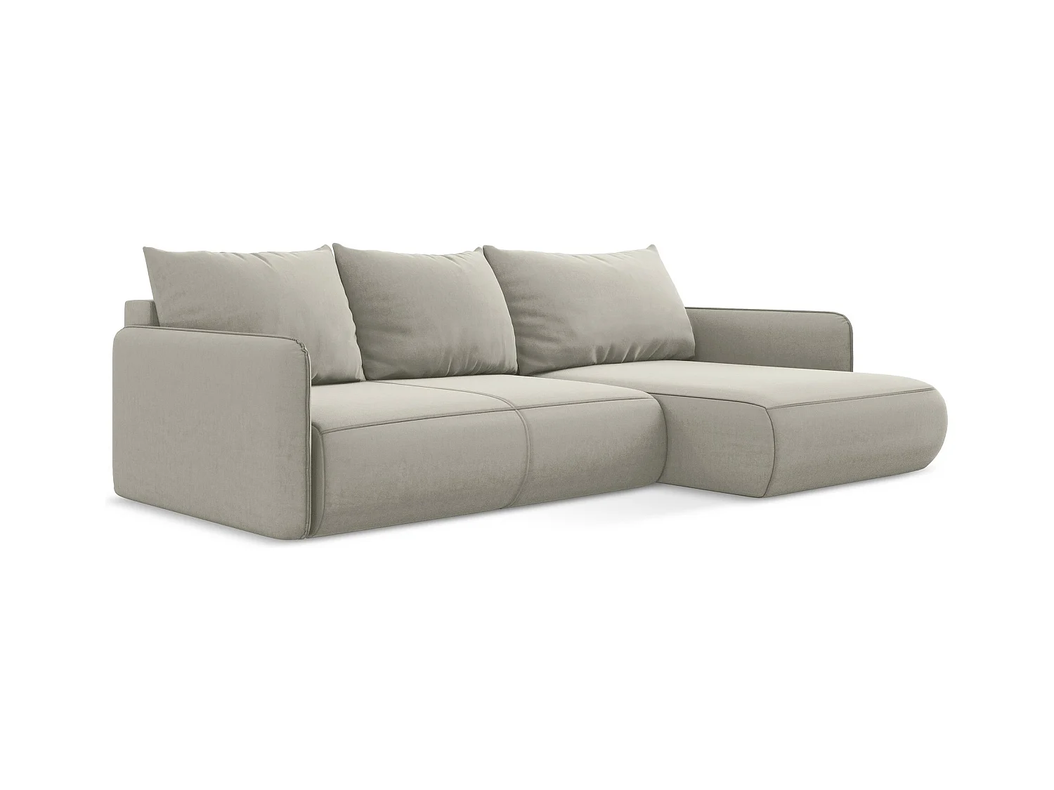 Canapé d’angle 3 places droit convertible en velours - perle - NANEA