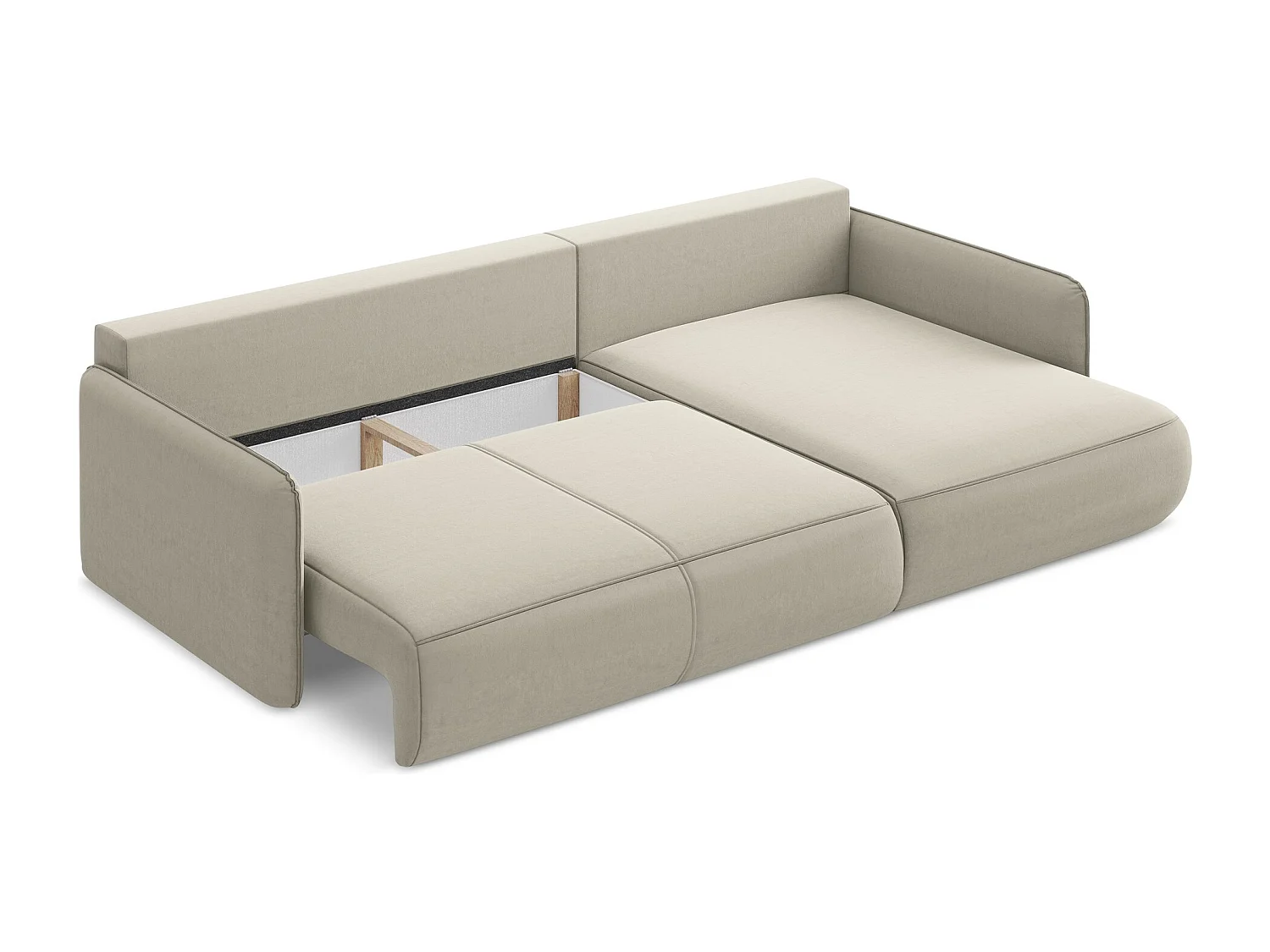 Narożnik prawostronny z funkcją spania - z tkaniny welwetowej - perłowy - NANEA