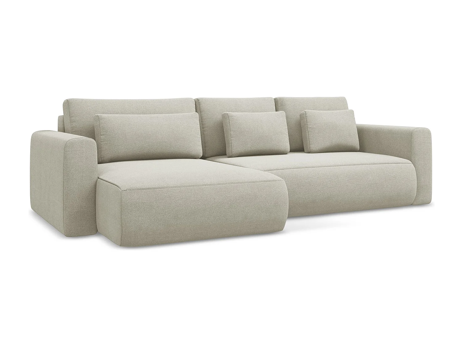 Canapé d’angle 3 places gauche convertible en tissu texturé - beige clair - KAPUA