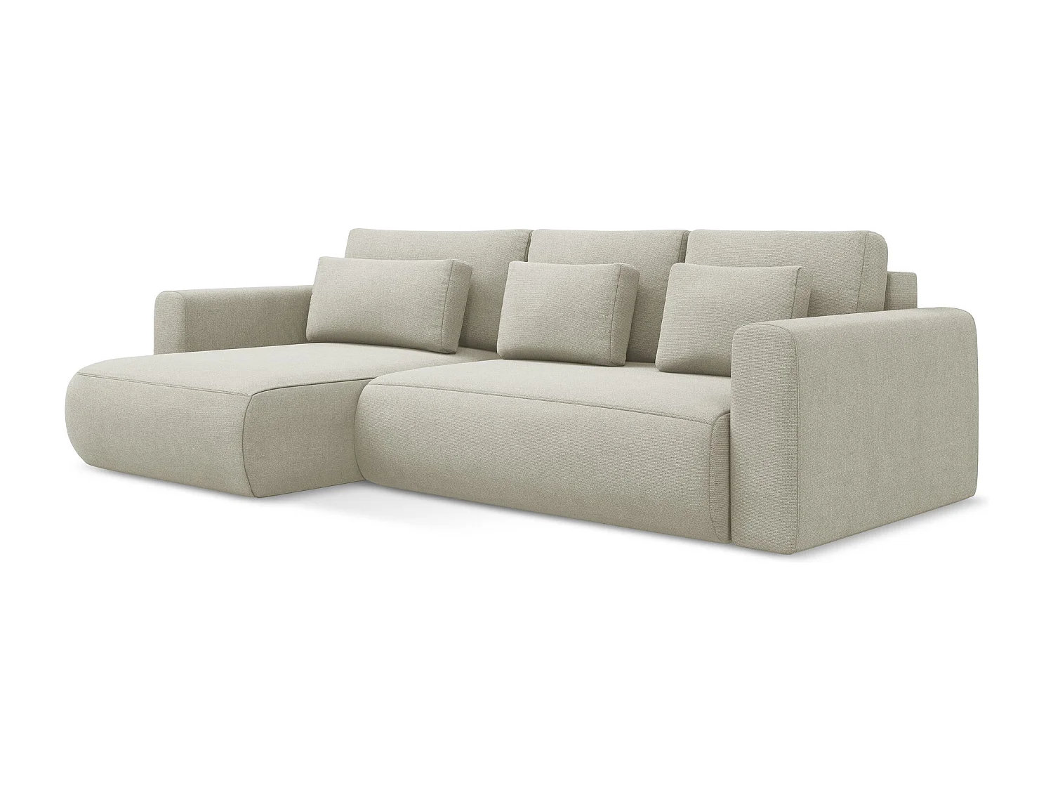 Canapé d’angle 3 places gauche convertible en tissu texturé - beige clair - KAPUA