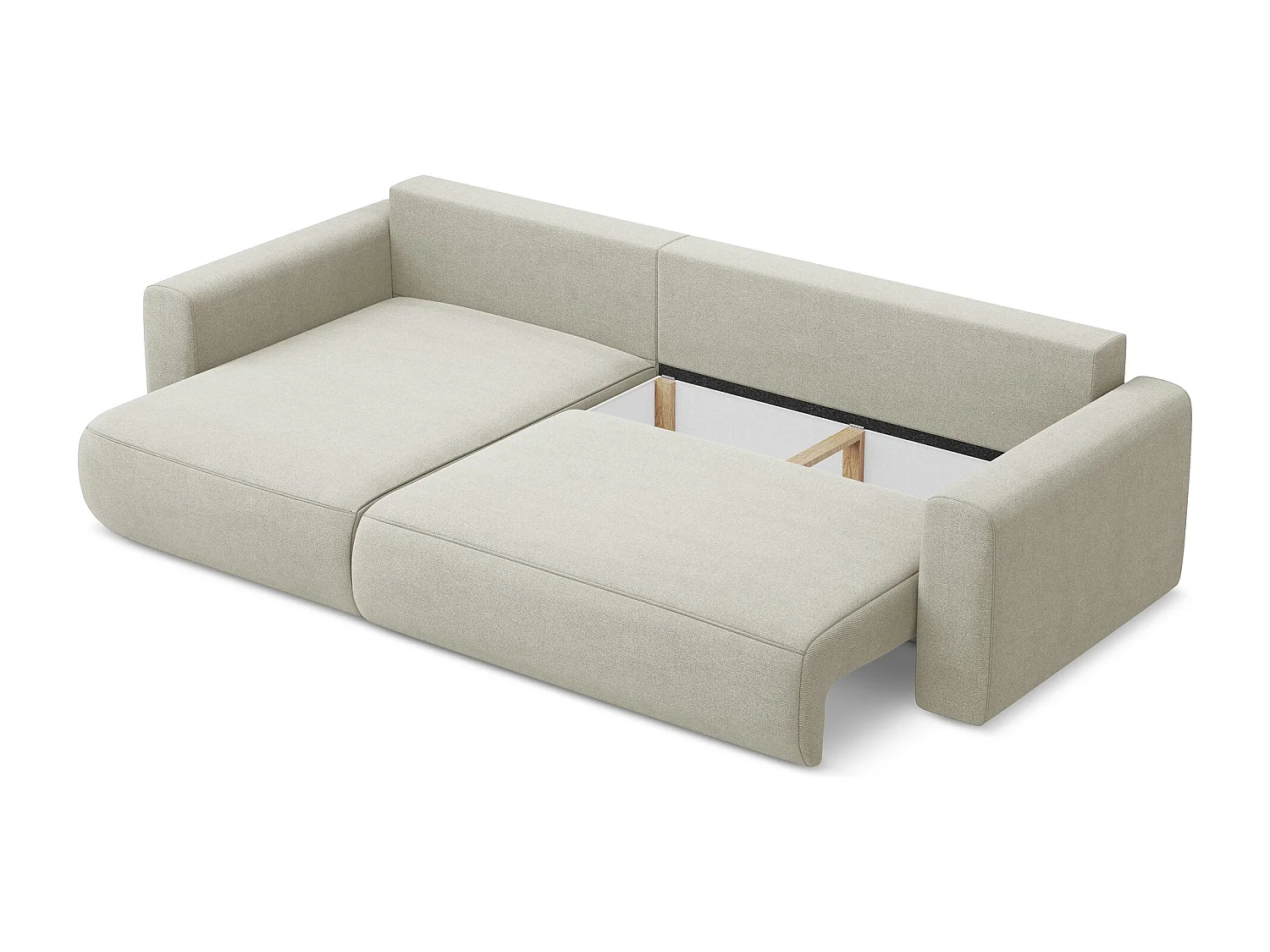 Canapé d’angle 3 places gauche convertible en tissu texturé - beige clair - KAPUA