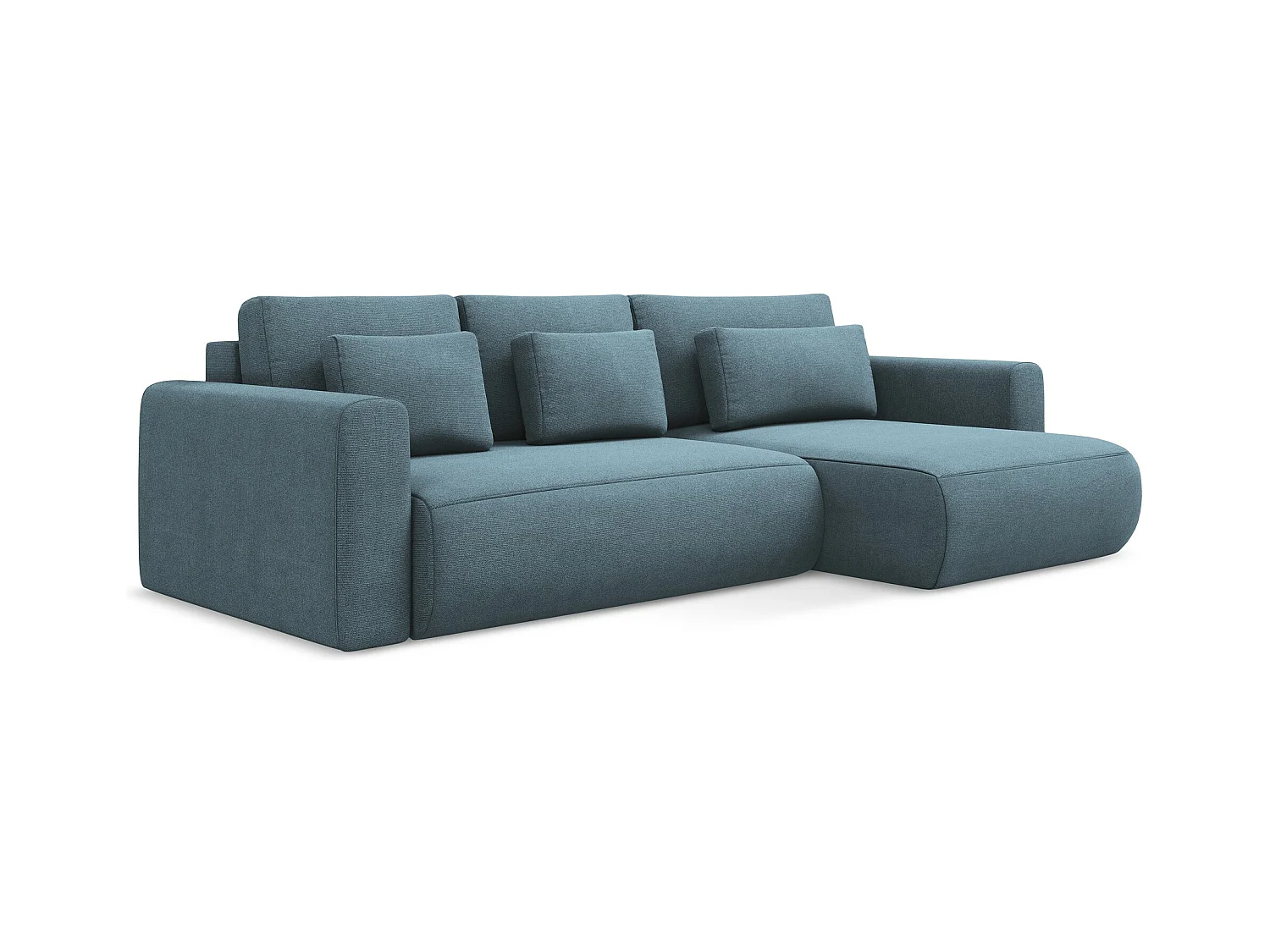 Canapé d’angle 3 places droit convertible en tissu texturé - bleu clair - KAPUA
