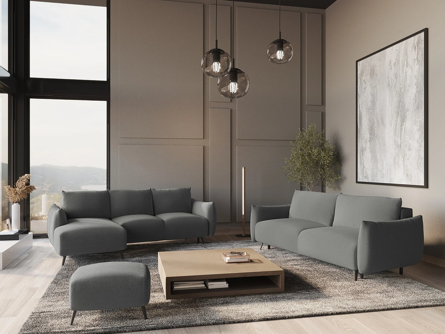 Canapé d'angle gauche convertible en tissu chenille - éléphant - MALIE