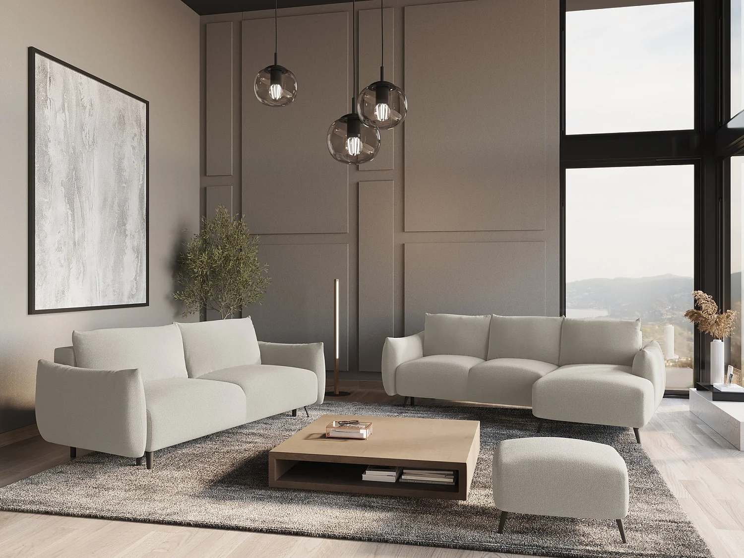 Ecksofa mit Schlaffunktion - Ecke Rechts - Chenille - Silber - MALIE