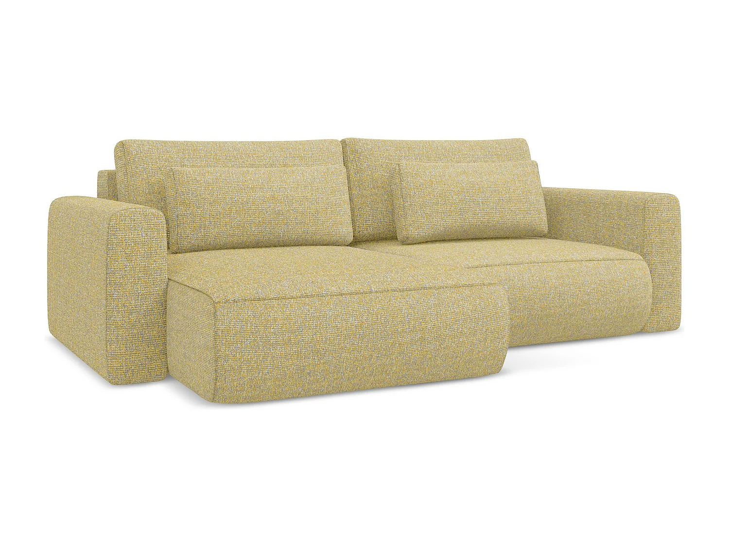 Canapé d’angle 2,5 places gauche convertible en tissu texturé - moutarde - KAPUA