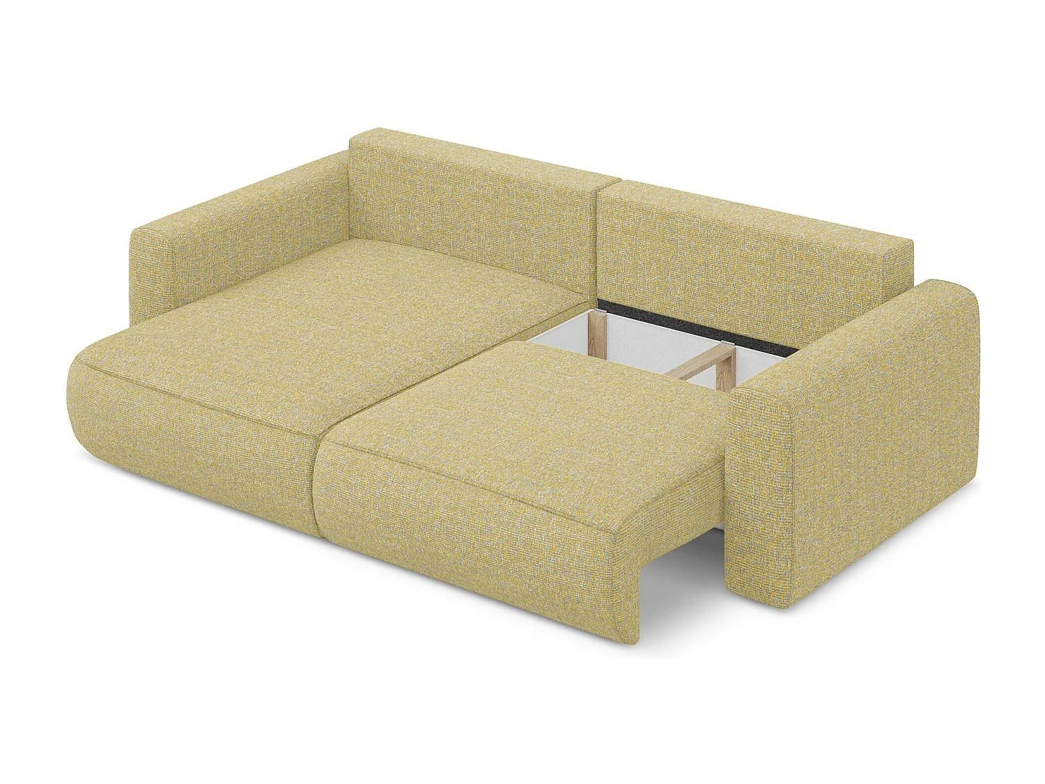 Canapé d’angle 2,5 places gauche convertible en tissu texturé - moutarde - KAPUA