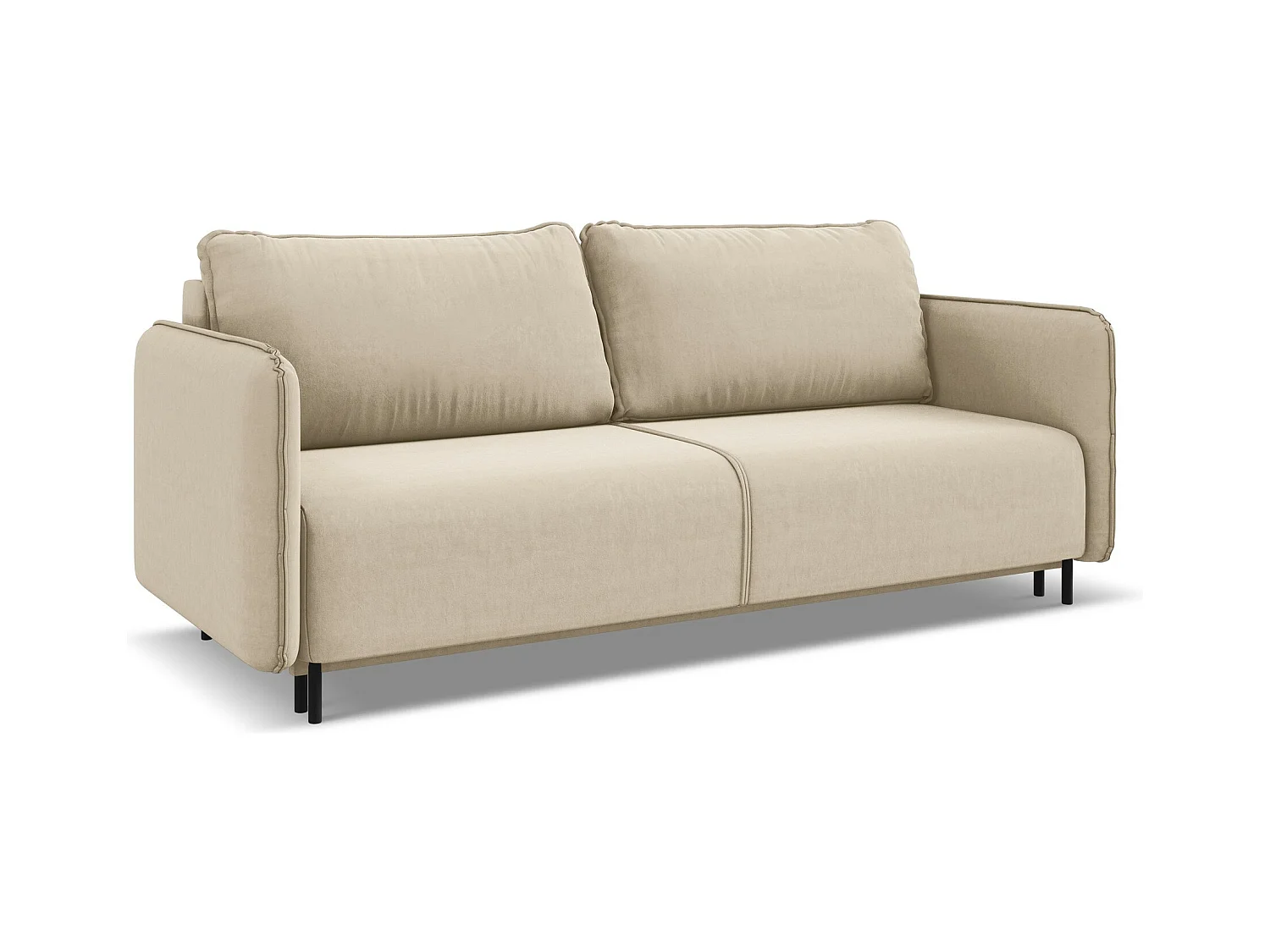 3-Sitzer Sofa mit Schlaffunktion - - Samt - Hell beige - LUANA