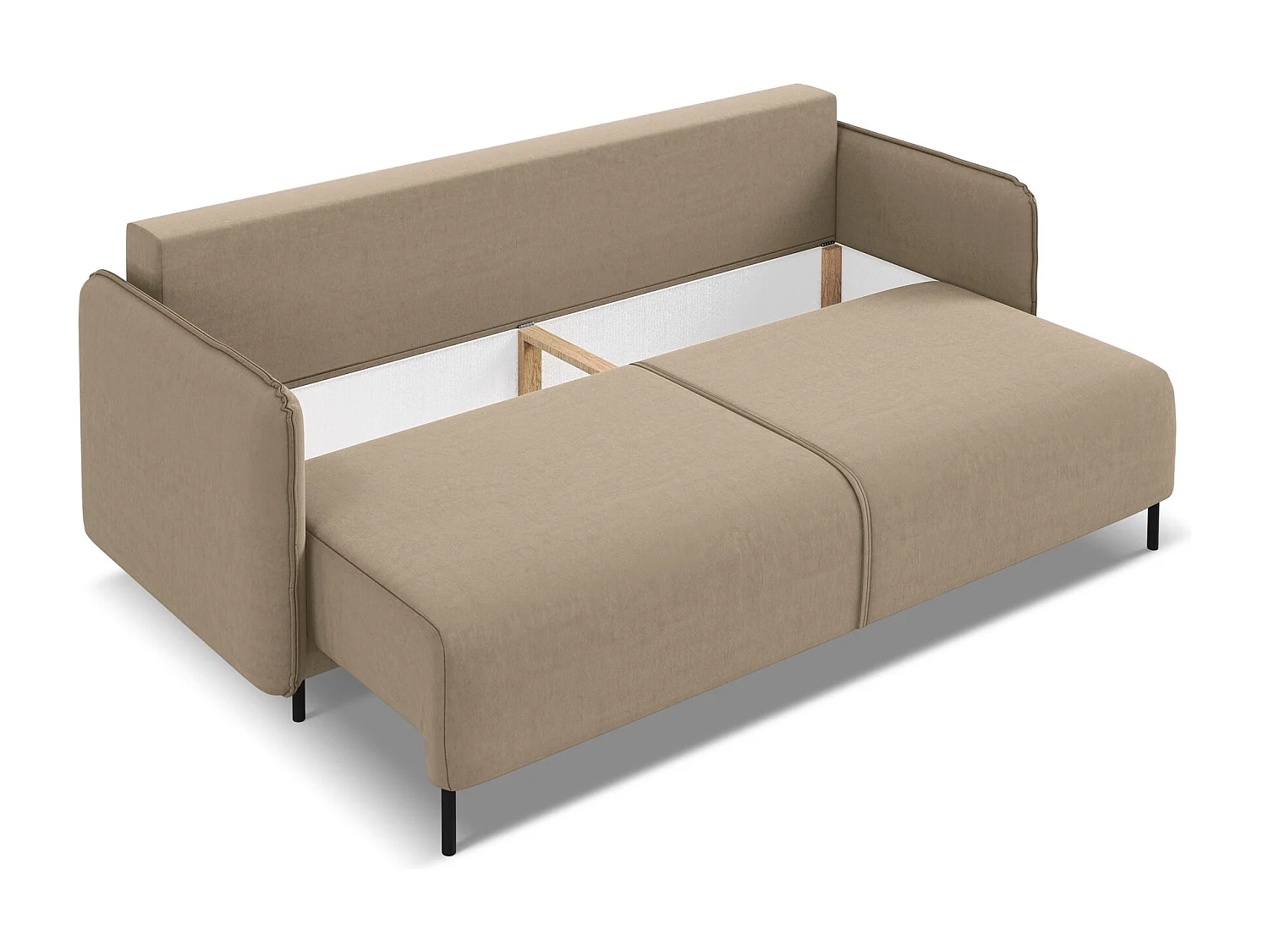 3-Sitzer Sofa mit Schlaffunktion - - Samt - Hell beige - LUANA