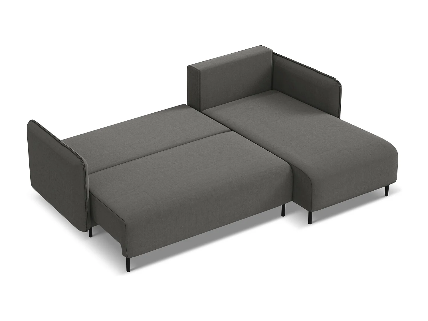 Narożnik prawostronny z funkcją spania - z tkaniny welwetowej - stalowy - LUANA