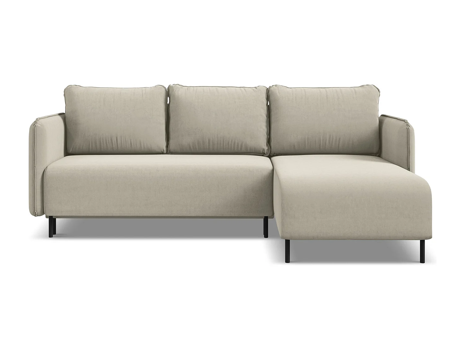 Canapé d'angle droit convertible en velours - perle - LUANA