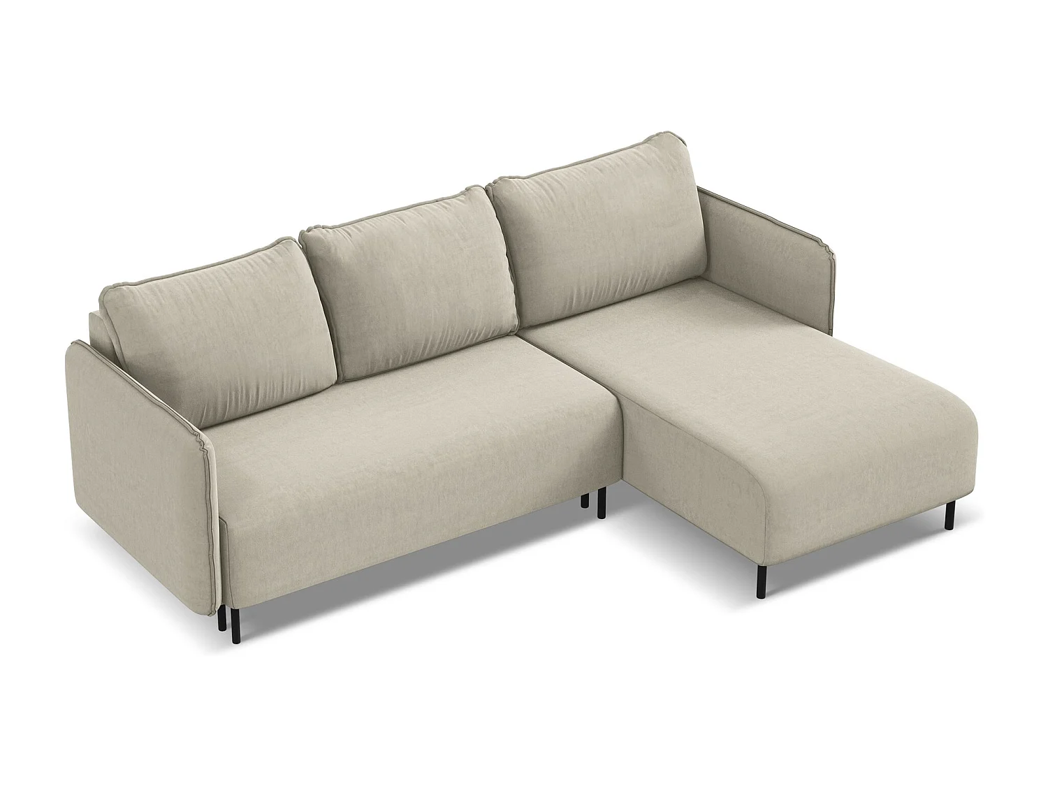 Canapé d'angle droit convertible en velours - perle - LUANA