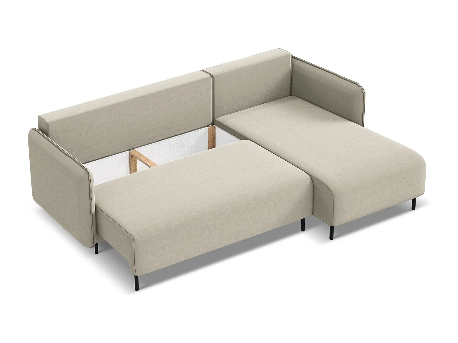 Canapé d'angle droit convertible en velours - perle - LUANA