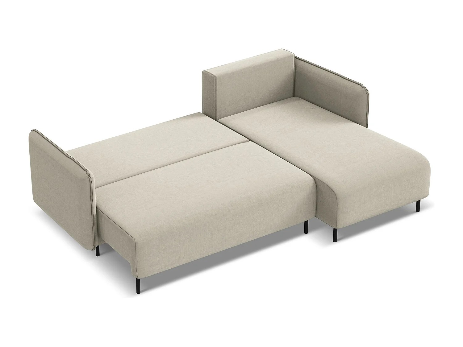 Canapé d'angle droit convertible en velours - perle - LUANA