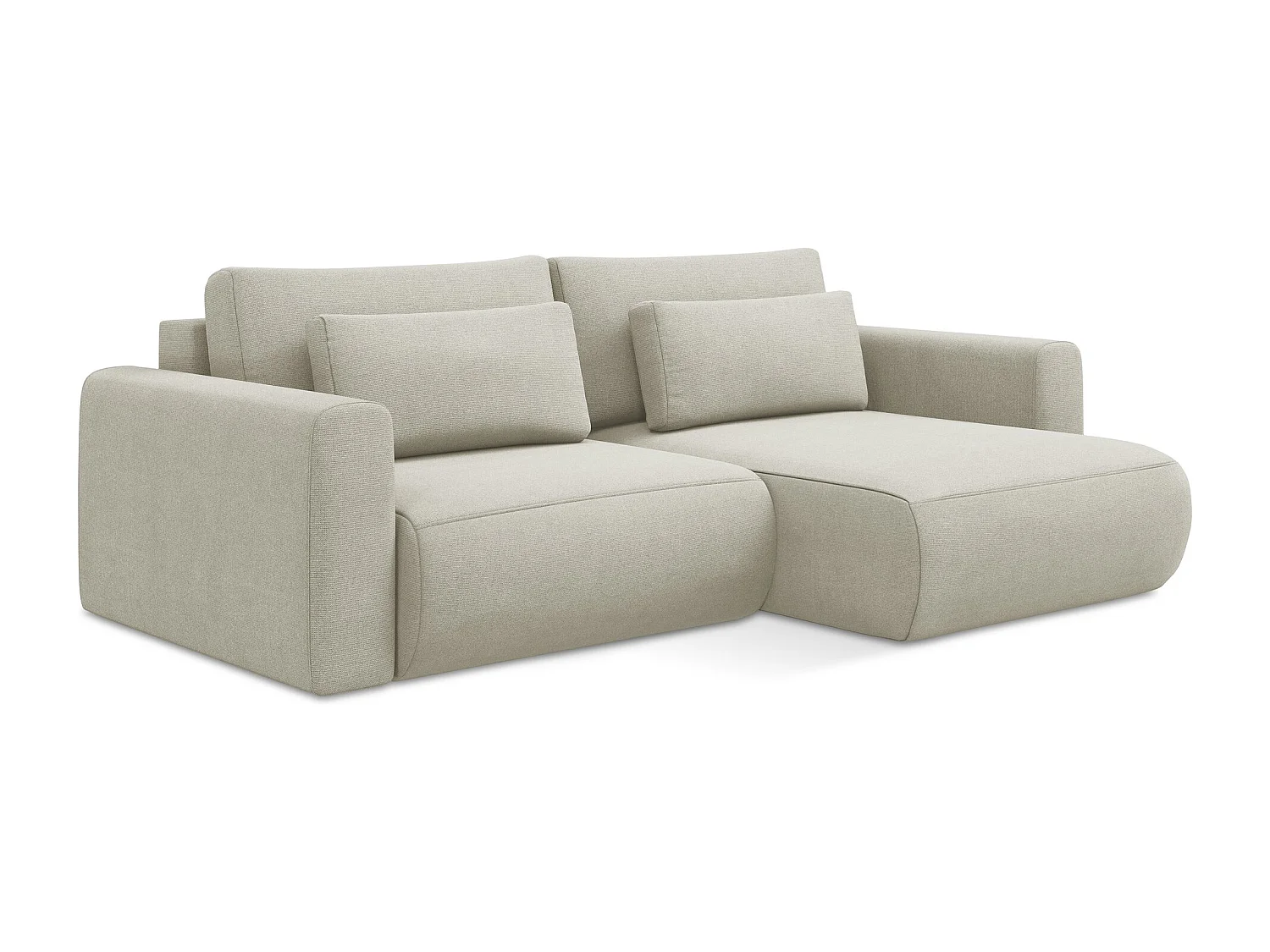 Canapé d’angle 2,5 places droit convertible en tissu texturé - beige clair - KAPUA