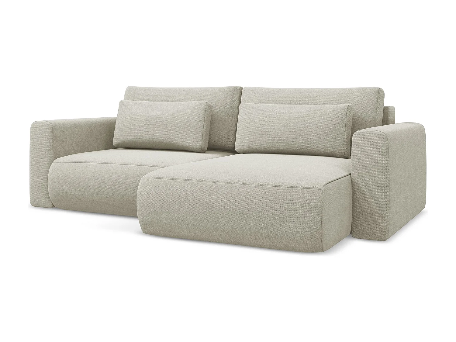 Canapé d’angle 2,5 places droit convertible en tissu texturé - beige clair - KAPUA