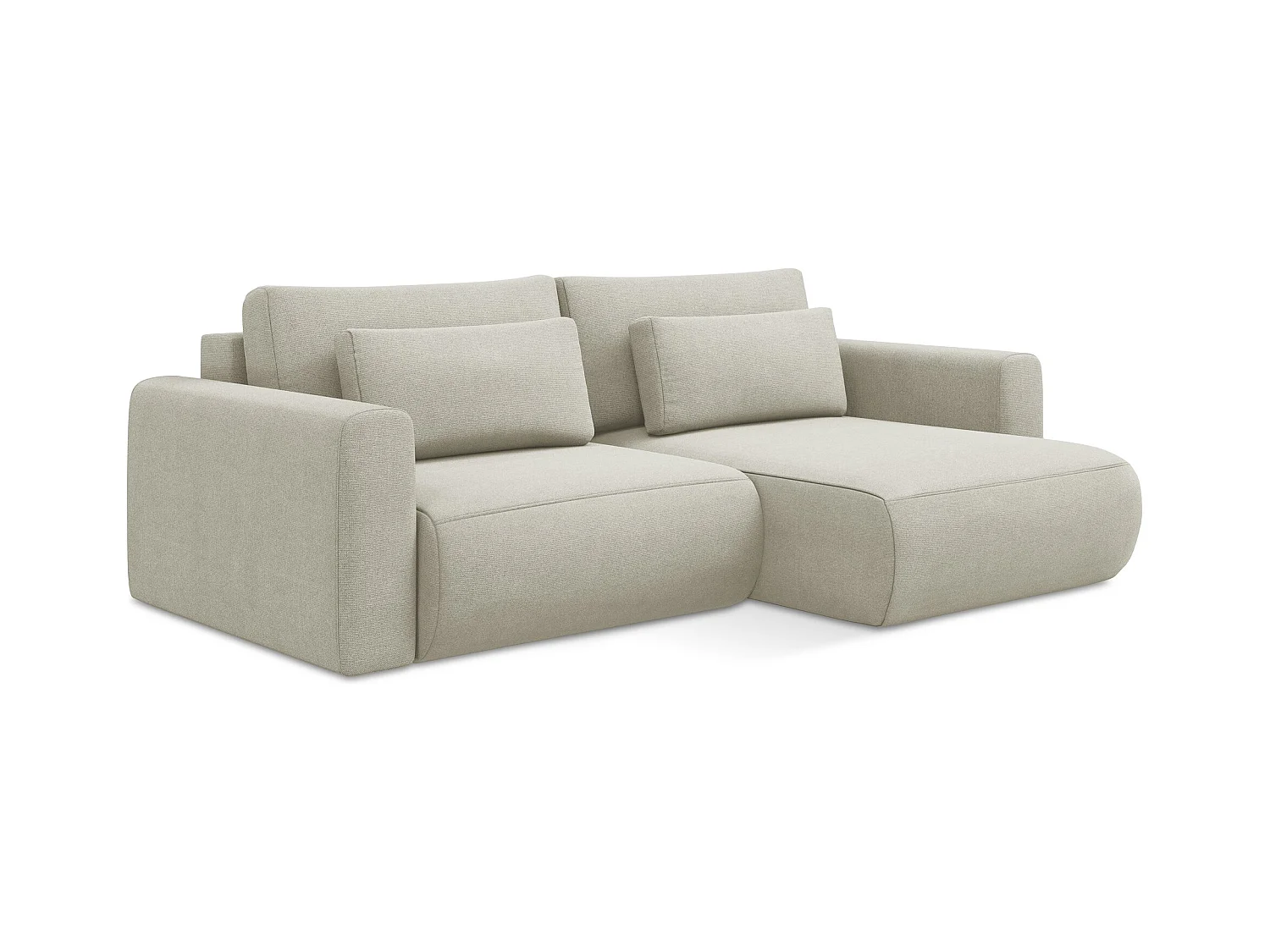 Canapé d’angle 2,5 places droit convertible en tissu texturé - beige clair - KAPUA