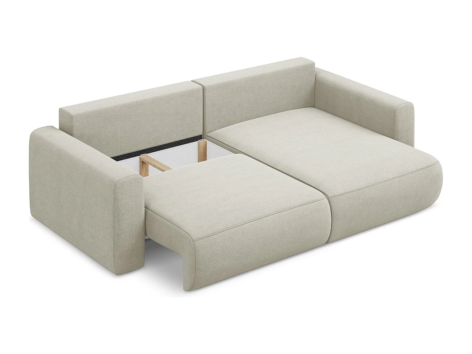 Canapé d’angle 2,5 places droit convertible en tissu texturé - beige clair - KAPUA