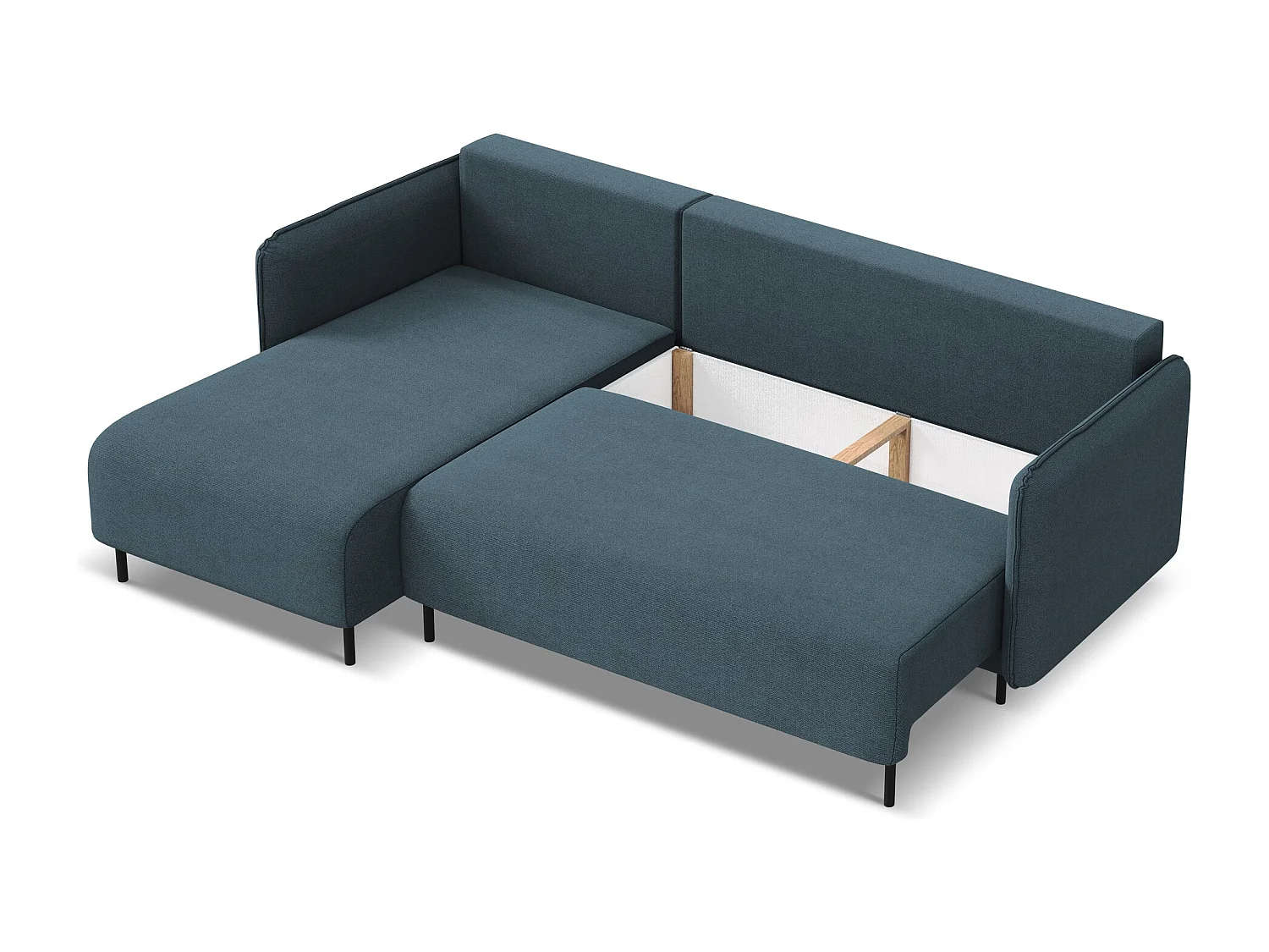 Canapé d'angle gauche convertible en tissu texturé - jeans - LUANA