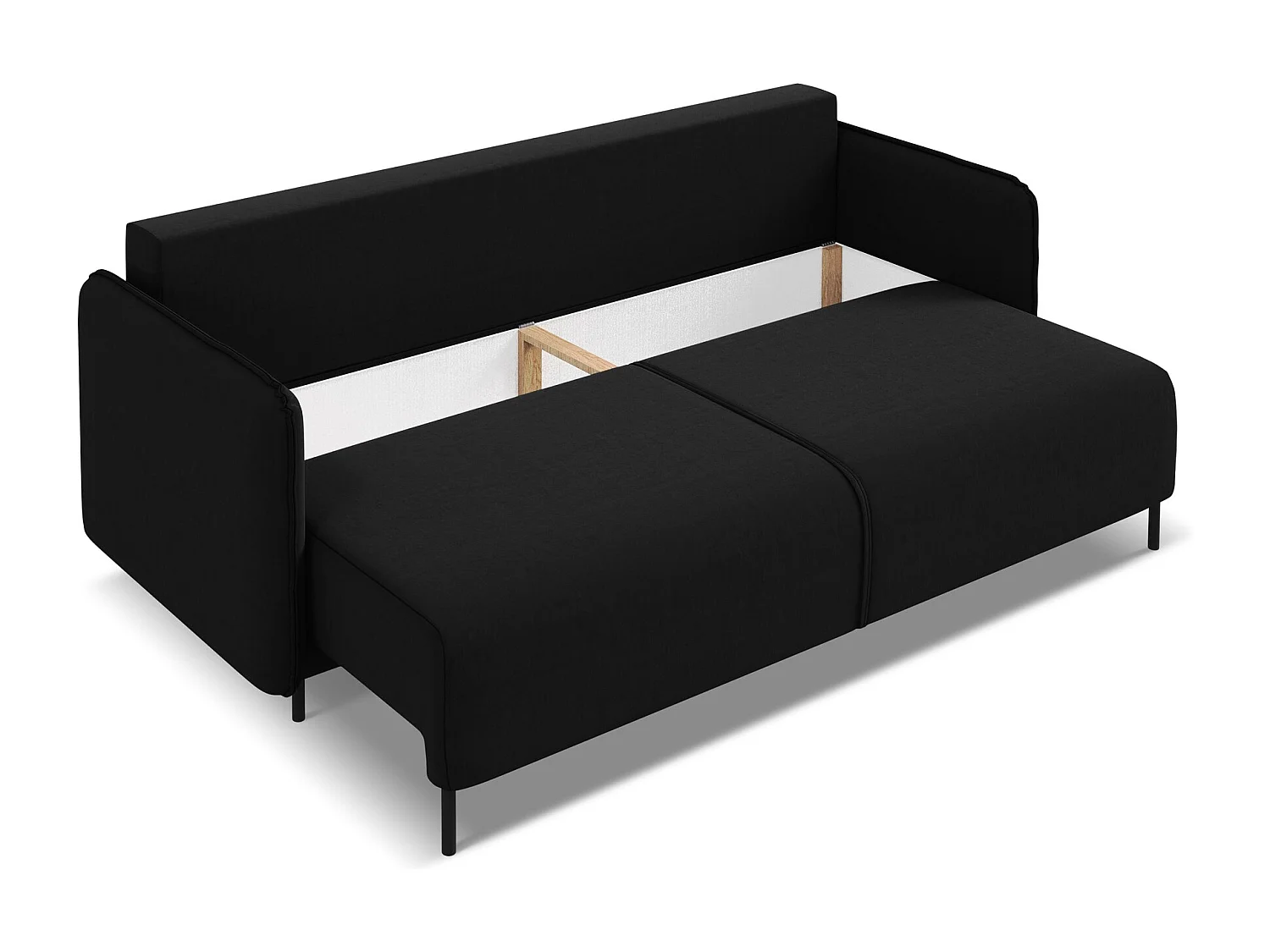 3-Sitzer Sofa mit Schlaffunktion - - Samt - Schwarz - LUANA