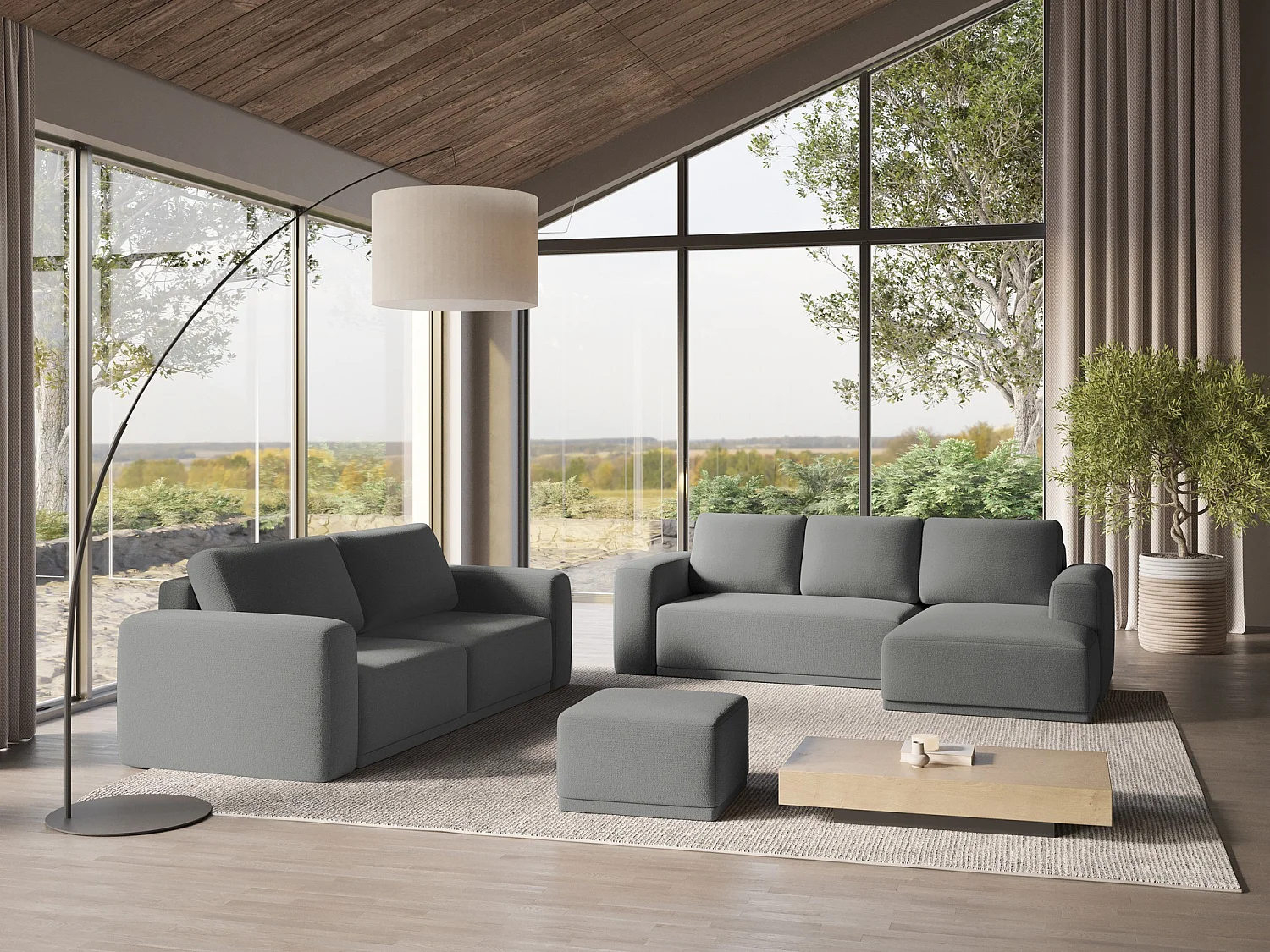 Ecksofa mit Schlaffunktion - Ecke Rechts - Chenille - Elefant - KAILA