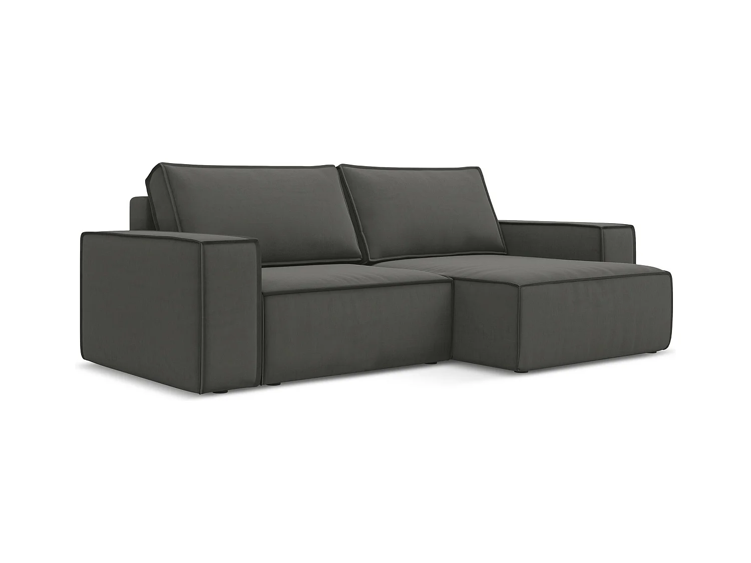 Canapé d’angle 2 places droit convertible en velours - acier - KIMO