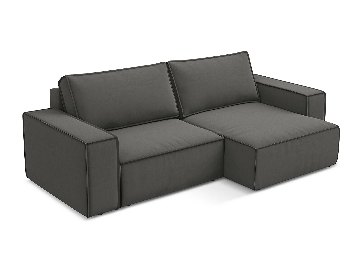 Canapé d’angle 2 places droit convertible en velours - acier - KIMO