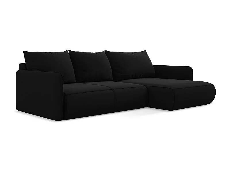 Ecksofa mit Schlaffunktion - Ecke Rechts - Samt - Schwarz - NANEA