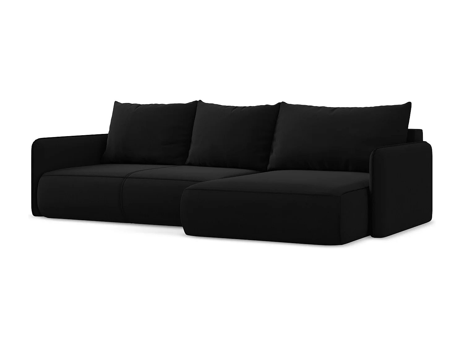 Ecksofa mit Schlaffunktion - Ecke Rechts - Samt - Schwarz - NANEA
