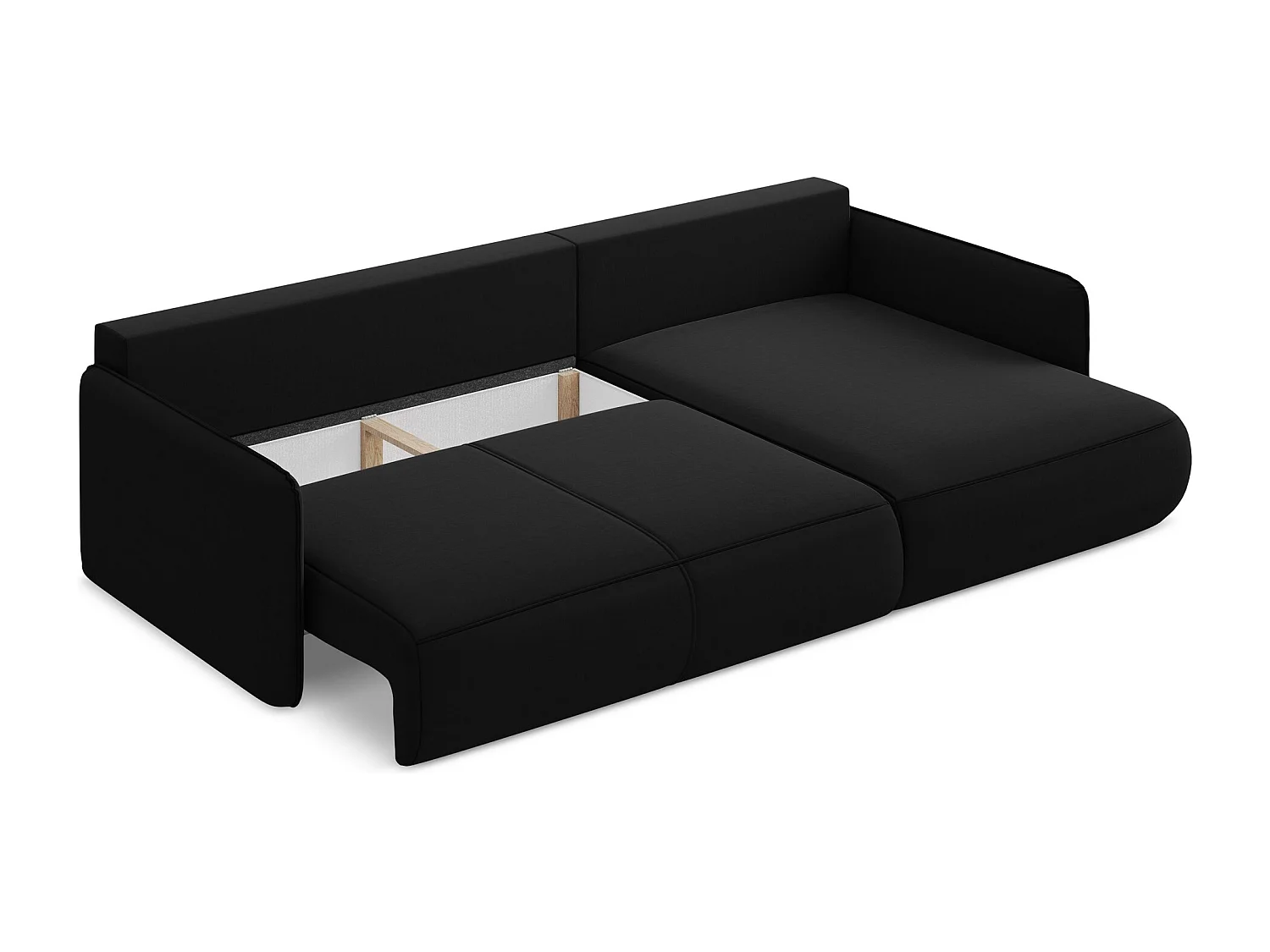 Ecksofa mit Schlaffunktion - Ecke Rechts - Samt - Schwarz - NANEA