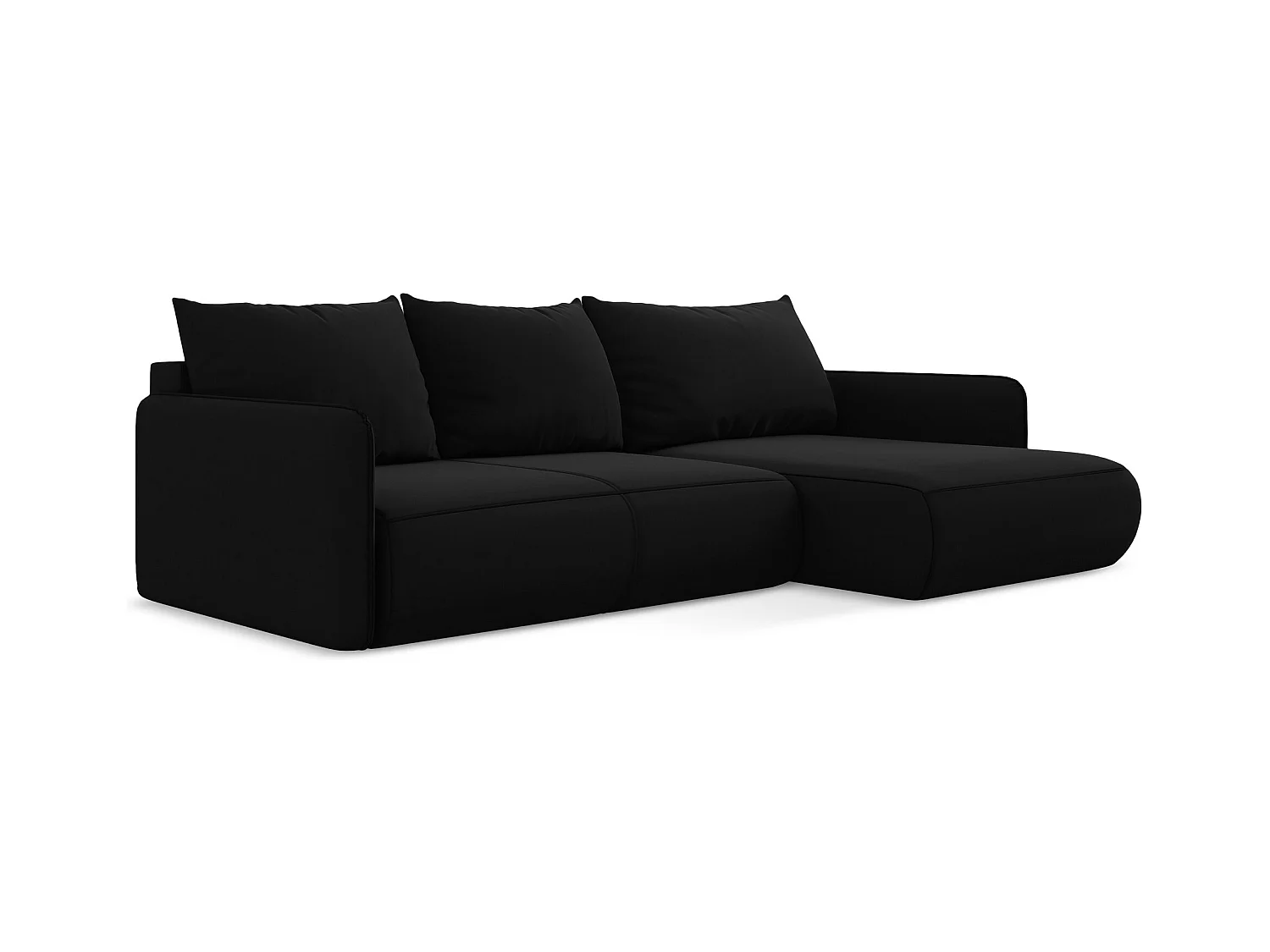 Ecksofa mit Schlaffunktion - Ecke Rechts - Samt - Schwarz - NANEA