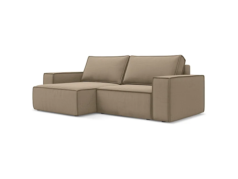 2-Sitzer Ecksofa mit Schlaffunktion - Ecke Links - Samt - Hell beige - KIMO