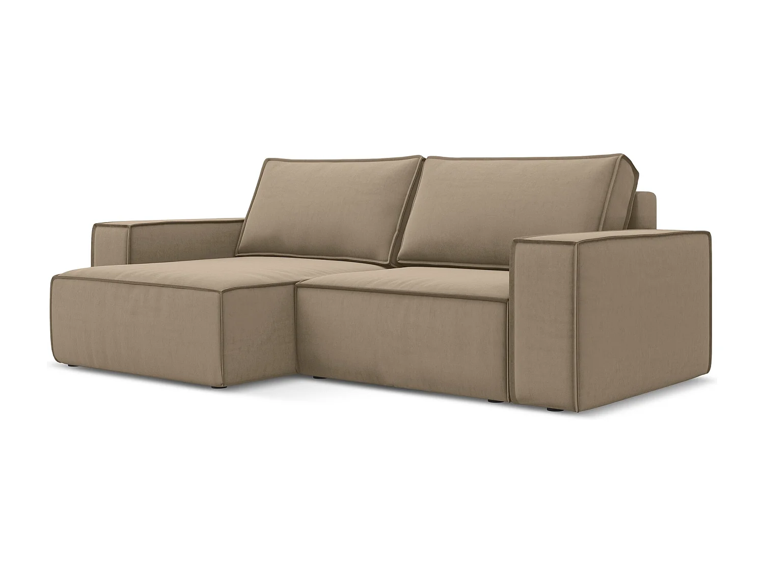 2-Sitzer Ecksofa mit Schlaffunktion - Ecke Links - Samt - Hell beige - KIMO