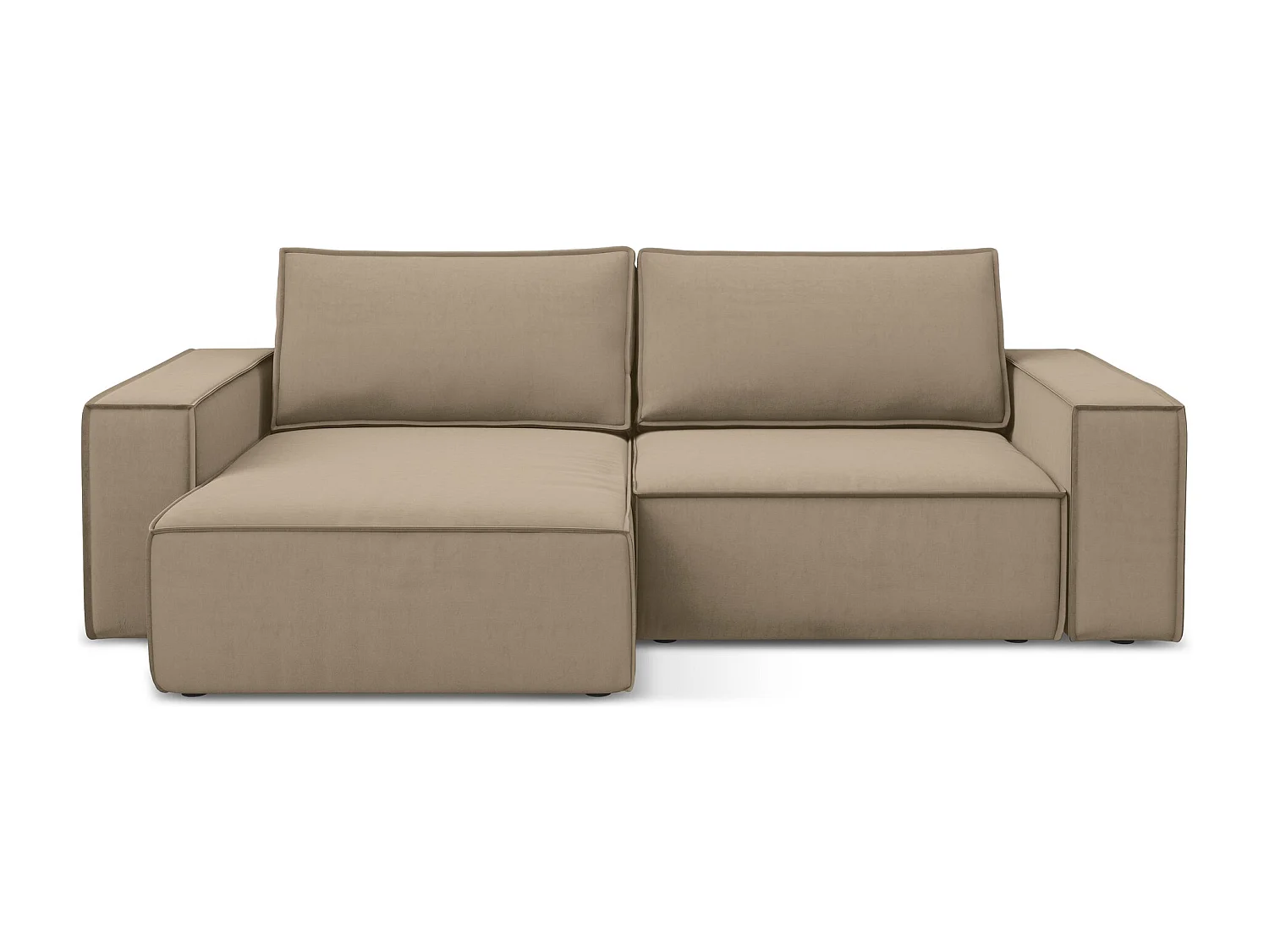 2-Sitzer Ecksofa mit Schlaffunktion - Ecke Links - Samt - Hell beige - KIMO
