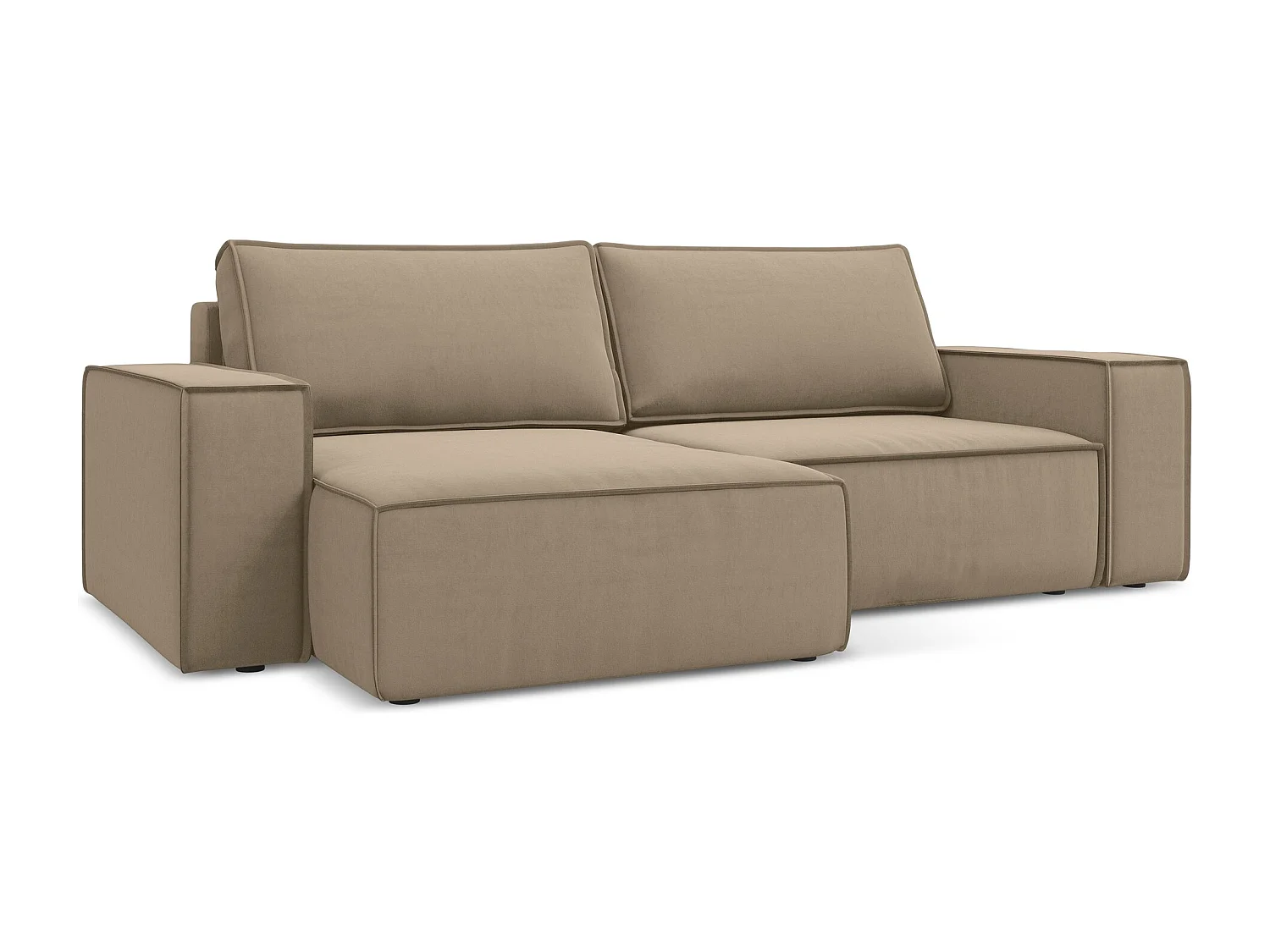 2-Sitzer Ecksofa mit Schlaffunktion - Ecke Links - Samt - Hell beige - KIMO