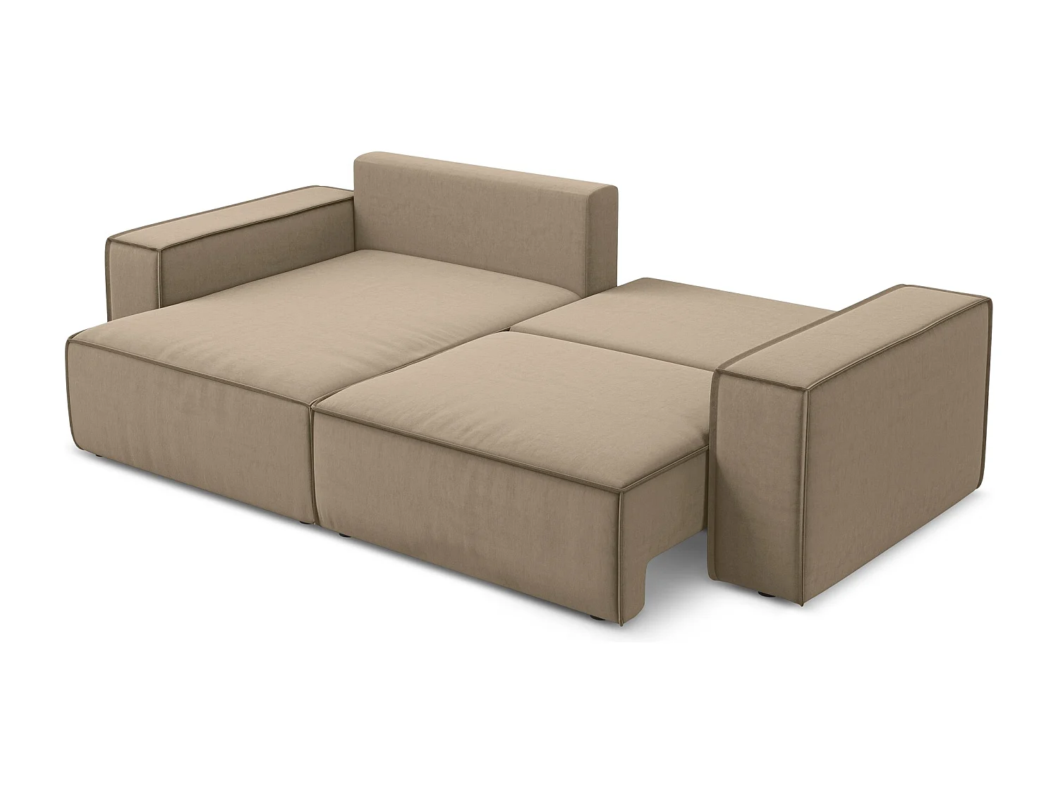 2-Sitzer Ecksofa mit Schlaffunktion - Ecke Links - Samt - Hell beige - KIMO