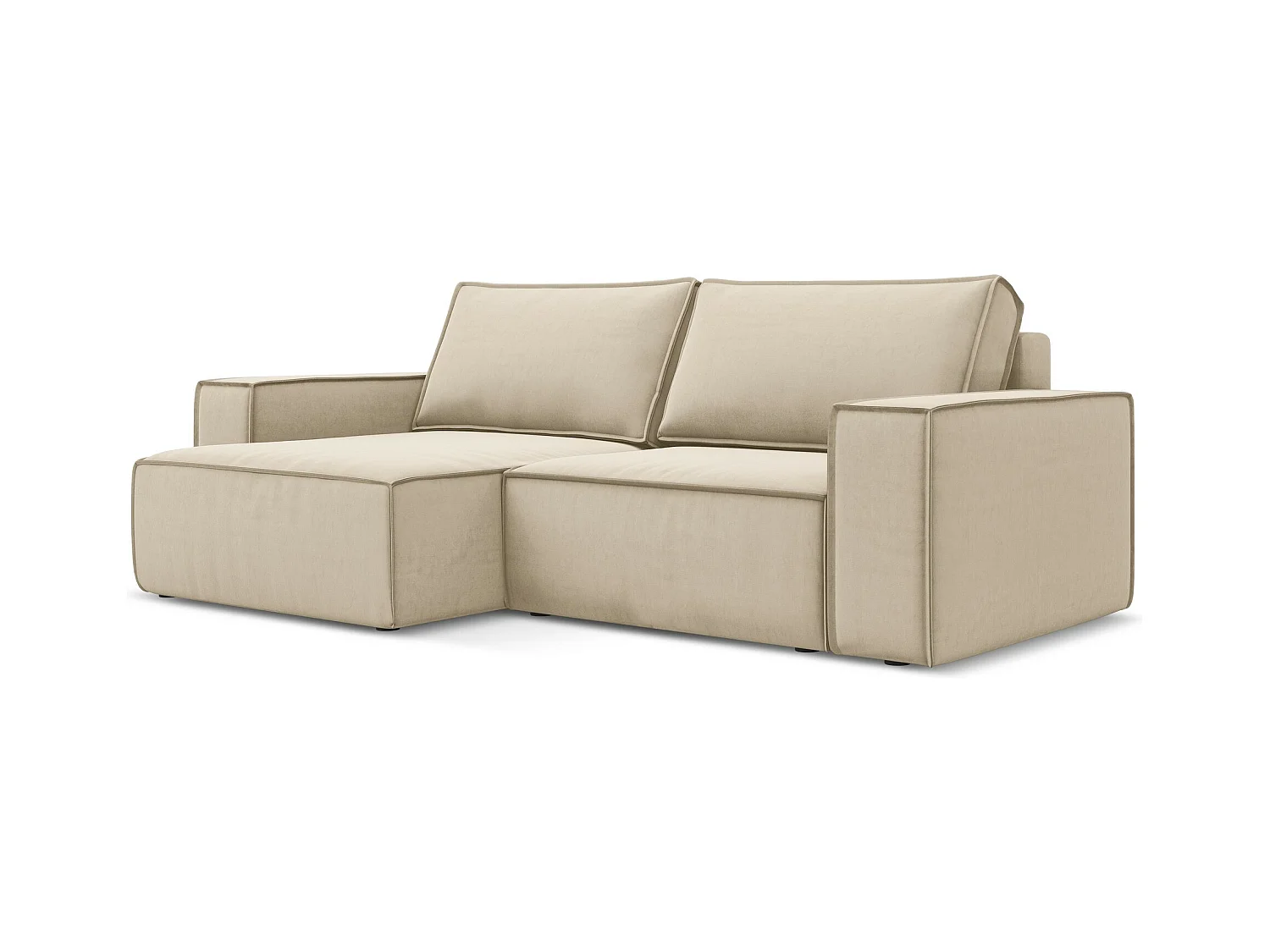 Canapé d’angle 2 places gauche convertible en velours - beige clair - KIMO