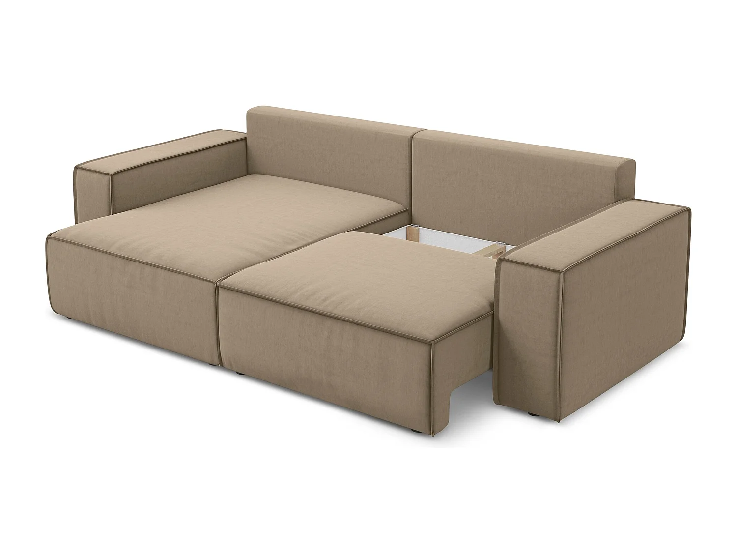 Canapé d’angle 2 places gauche convertible en velours - beige clair - KIMO