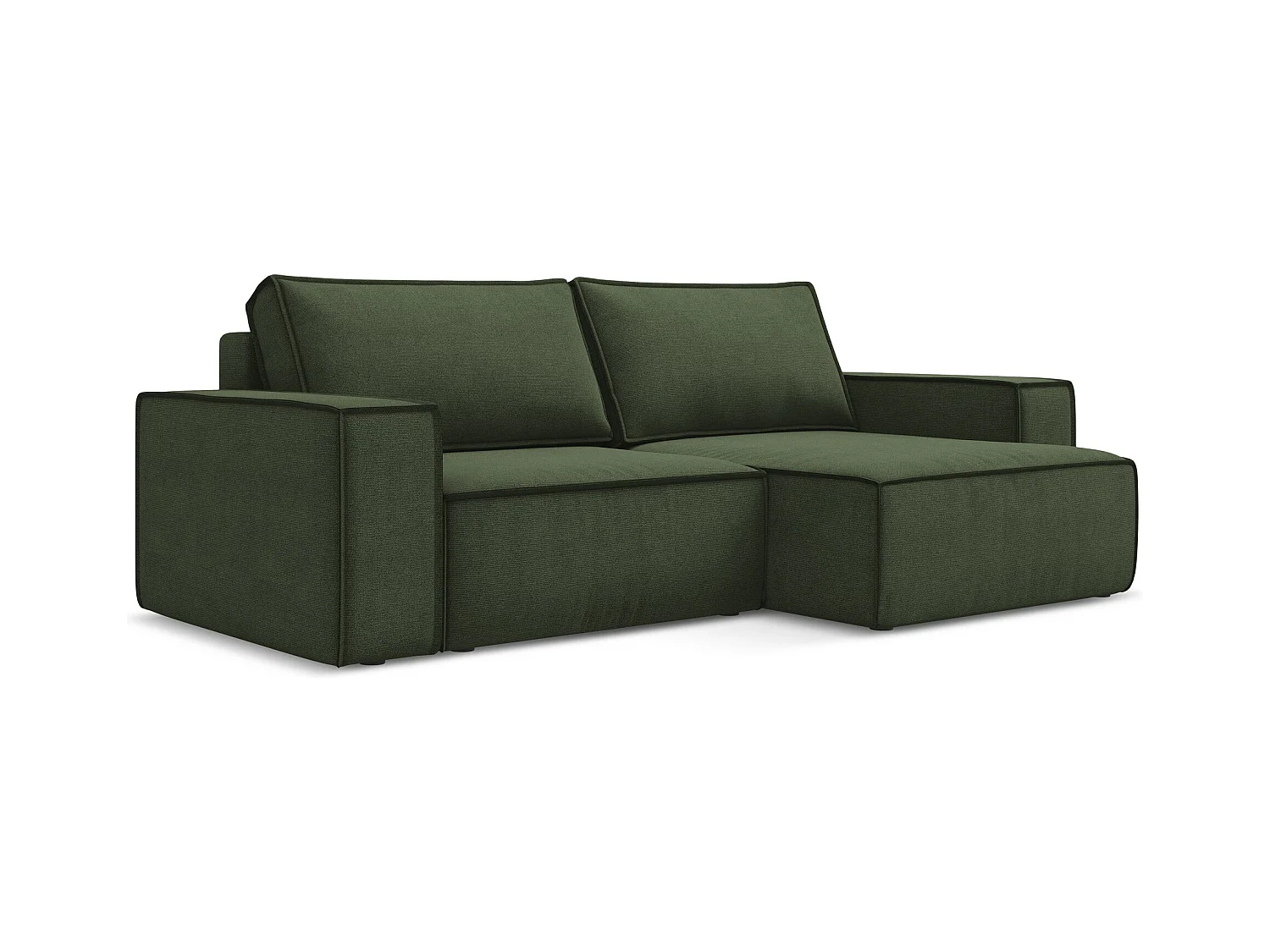 Canapé d’angle 2 places droit convertible en tissu texturé - olive - KIMO
