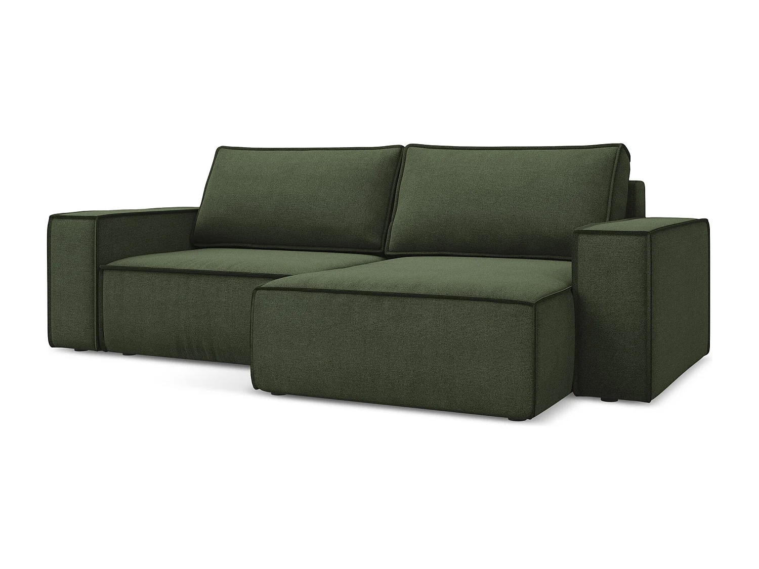 Narożnik prawostronny z funkcją spania - z tkaniny strukturalnej - oliwkowy - KIMO